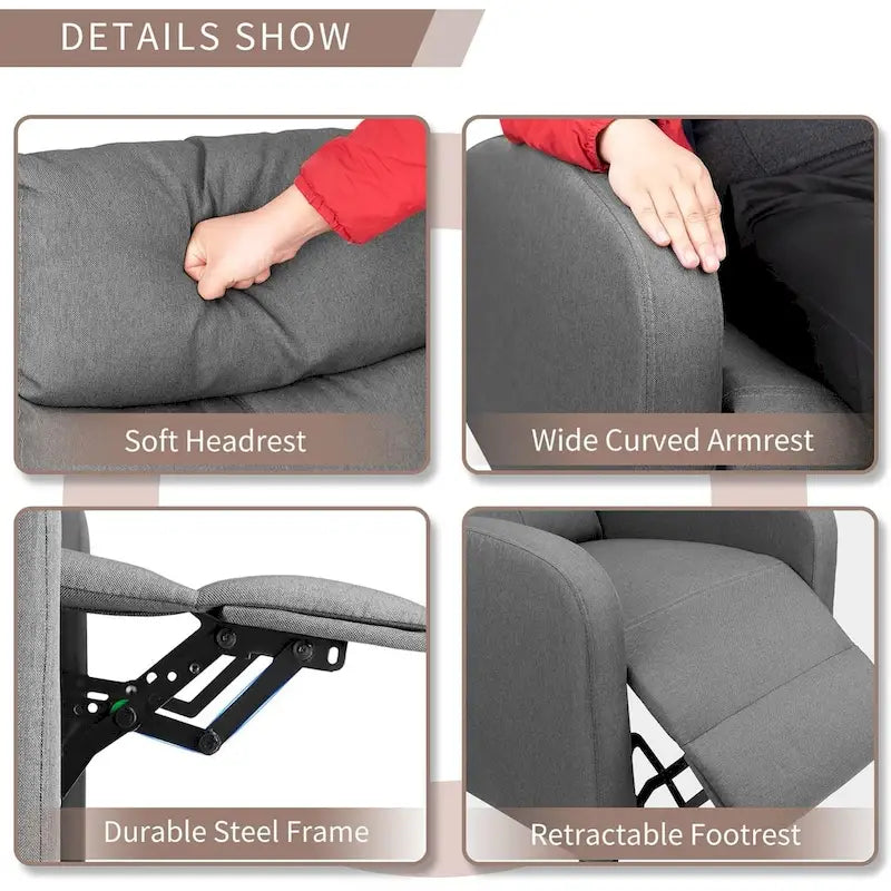 Modern Fabric Massage Recliner Chair with Padded Arms and Backrest