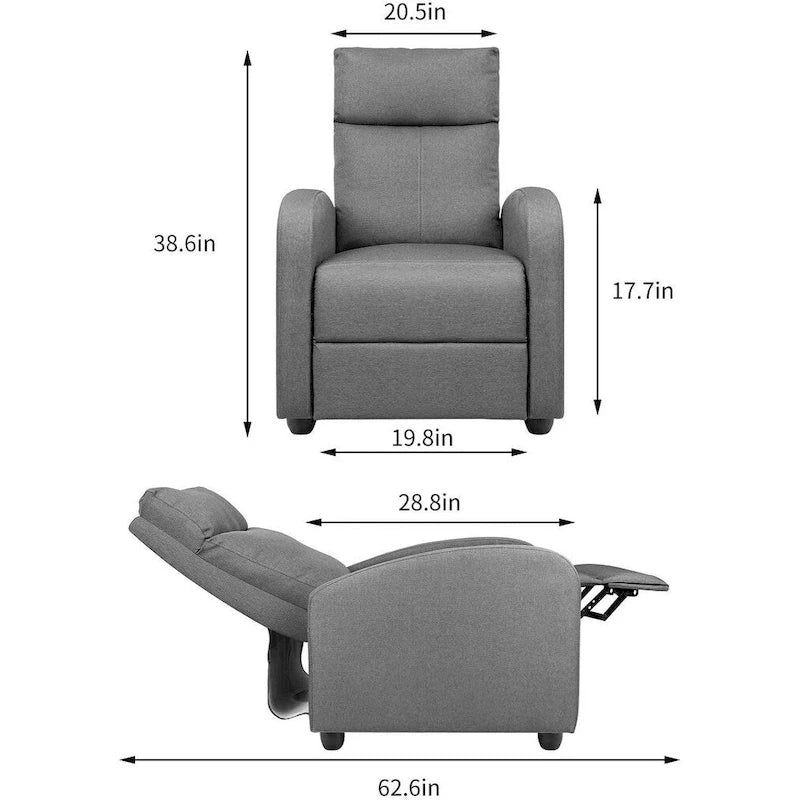 Modern Fabric Massage Recliner Chair with Padded Arms and Backrest