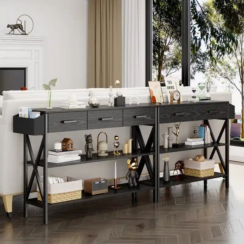 Console Table with 3 Drawers, Entryway Sofa Table with 3 Tier Storage Shelves