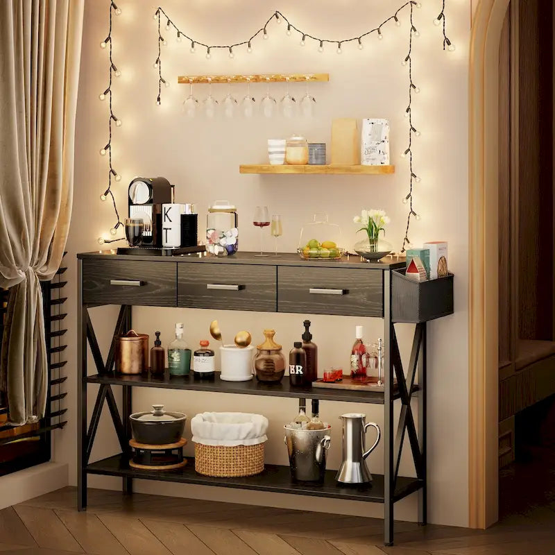 Console Table with 3 Drawers, Entryway Sofa Table with 3 Tier Storage Shelves