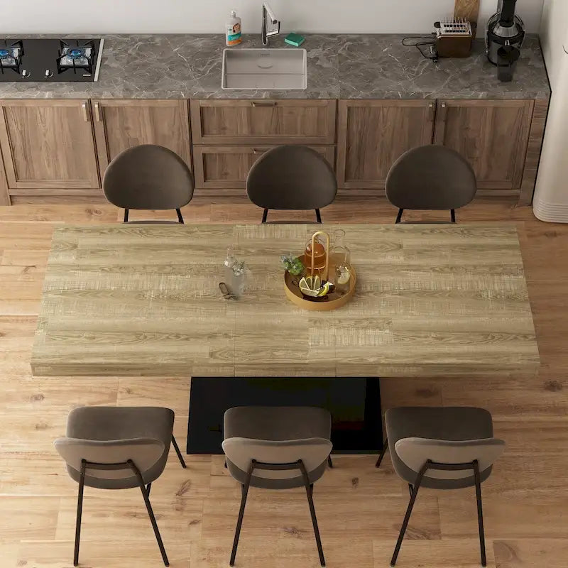 Rustic Woodgrain Rectangular Dining Table with Contemporary Pedestal Base Design