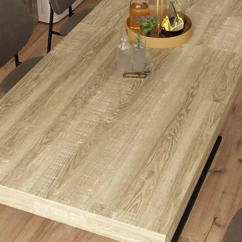 Rustic Woodgrain Rectangular Dining Table with Contemporary Pedestal Base Design