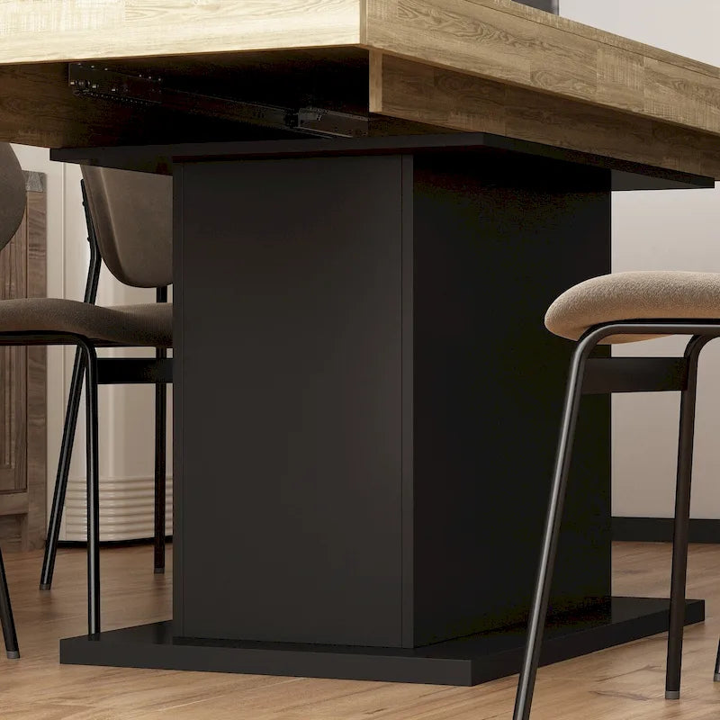 Rustic Woodgrain Rectangular Dining Table with Contemporary Pedestal Base Design