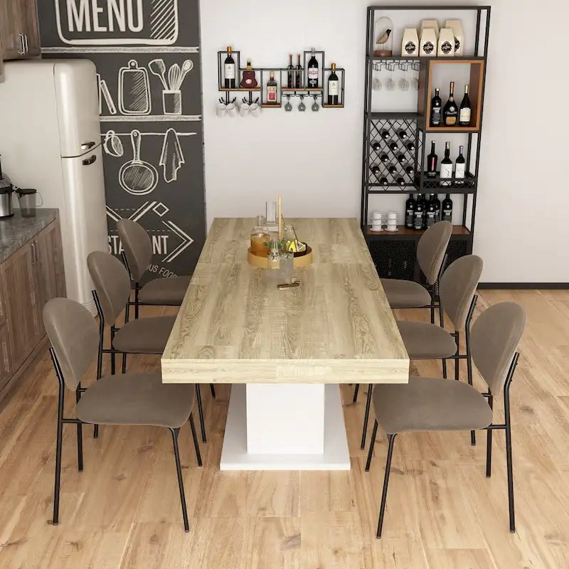Rustic Woodgrain Rectangular Dining Table with Contemporary Pedestal Base Design