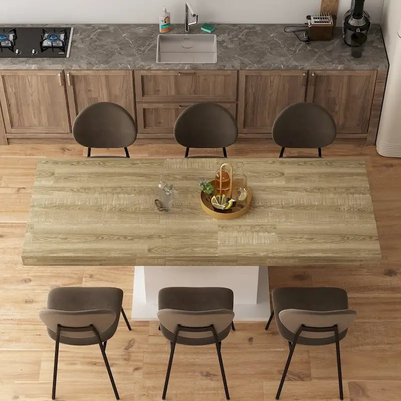 Rustic Woodgrain Rectangular Dining Table with Contemporary Pedestal Base Design