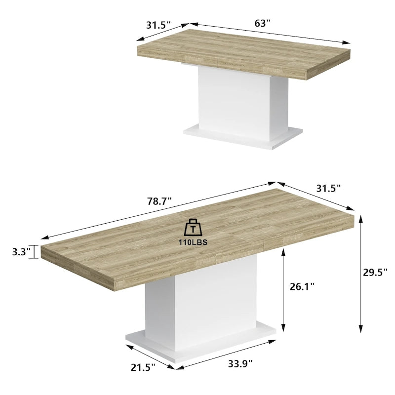 Rustic Woodgrain Rectangular Dining Table with Contemporary Pedestal Base Design