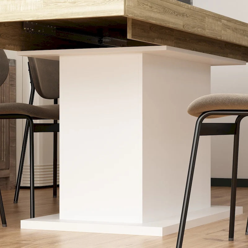 Rustic Woodgrain Rectangular Dining Table with Contemporary Pedestal Base Design