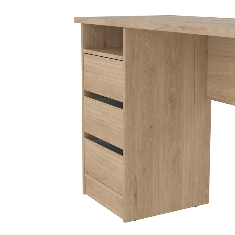 Bureau d’écriture moderne pour bureau à domicile avec trois tiroirs et une étagère