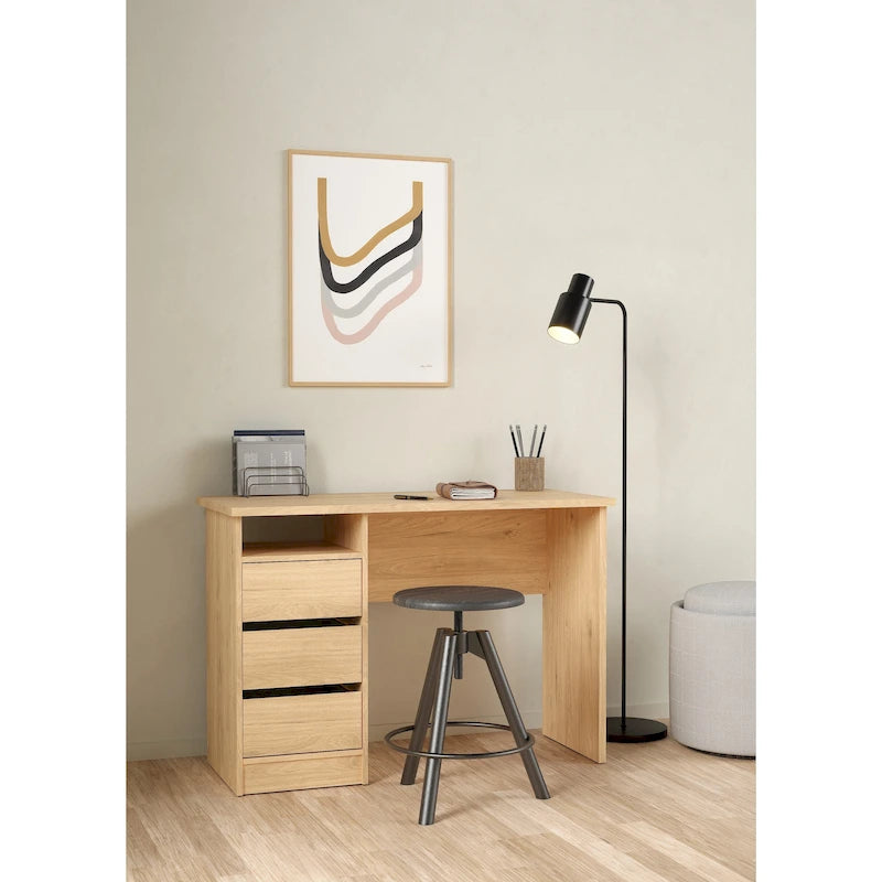 Bureau d’écriture moderne pour bureau à domicile avec trois tiroirs et une étagère