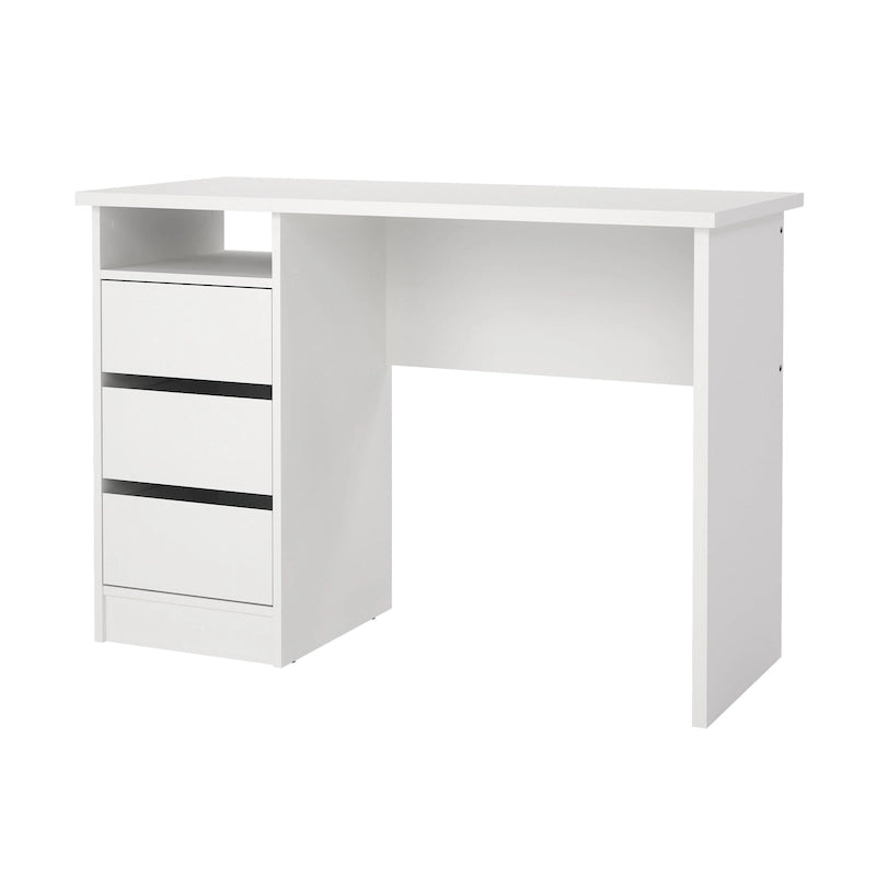 Bureau d’écriture moderne pour bureau à domicile avec trois tiroirs et une étagère