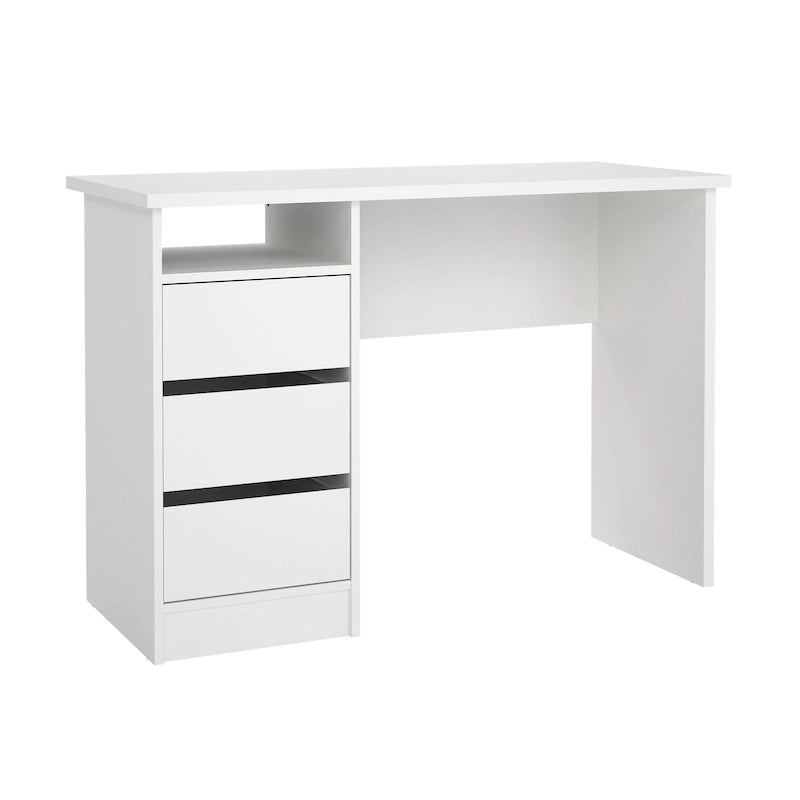 Bureau d’écriture moderne pour bureau à domicile avec trois tiroirs et une étagère