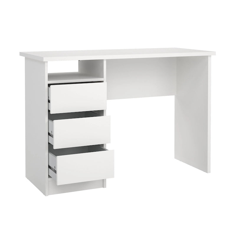 Bureau d’écriture moderne pour bureau à domicile avec trois tiroirs et une étagère