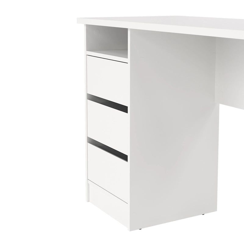 Bureau d’écriture moderne pour bureau à domicile avec trois tiroirs et une étagère