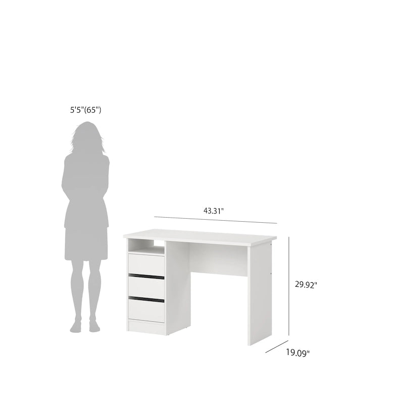 Bureau d’écriture moderne pour bureau à domicile avec trois tiroirs et une étagère