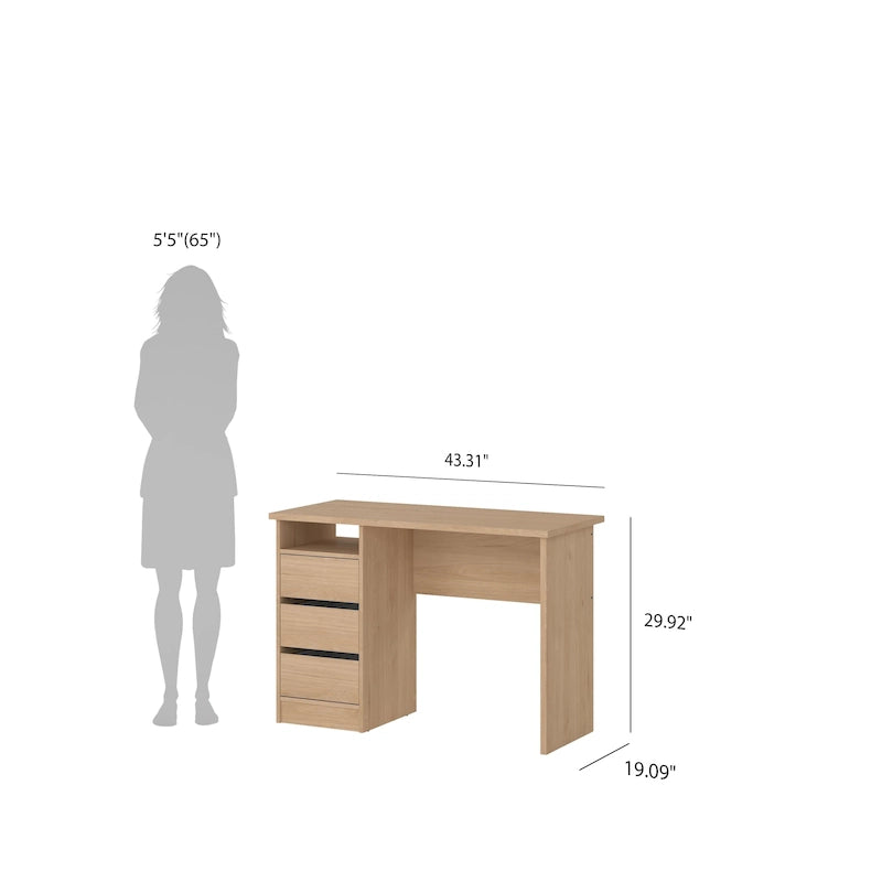 Bureau d’écriture moderne pour bureau à domicile avec trois tiroirs et une étagère