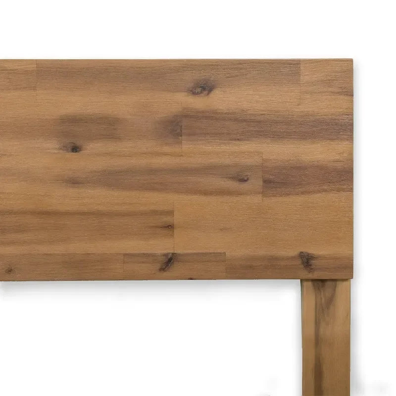 Rustic Brown Wood Platform Bed with Headboard and Slat Support