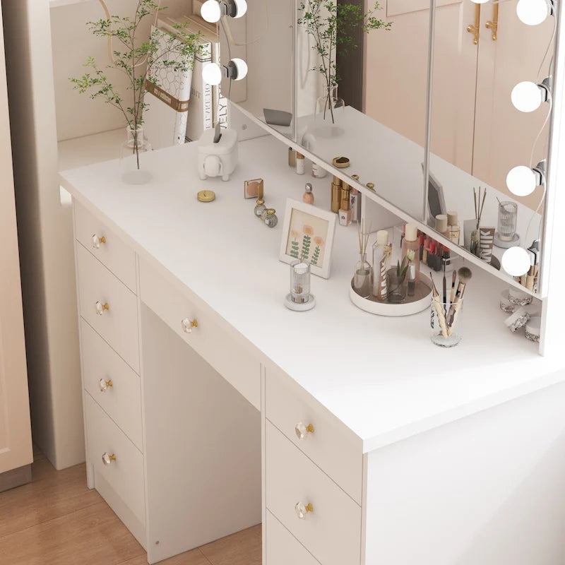 Luxurious LED Makeup Vanity with 9 Drawers Elegant Makeup Station