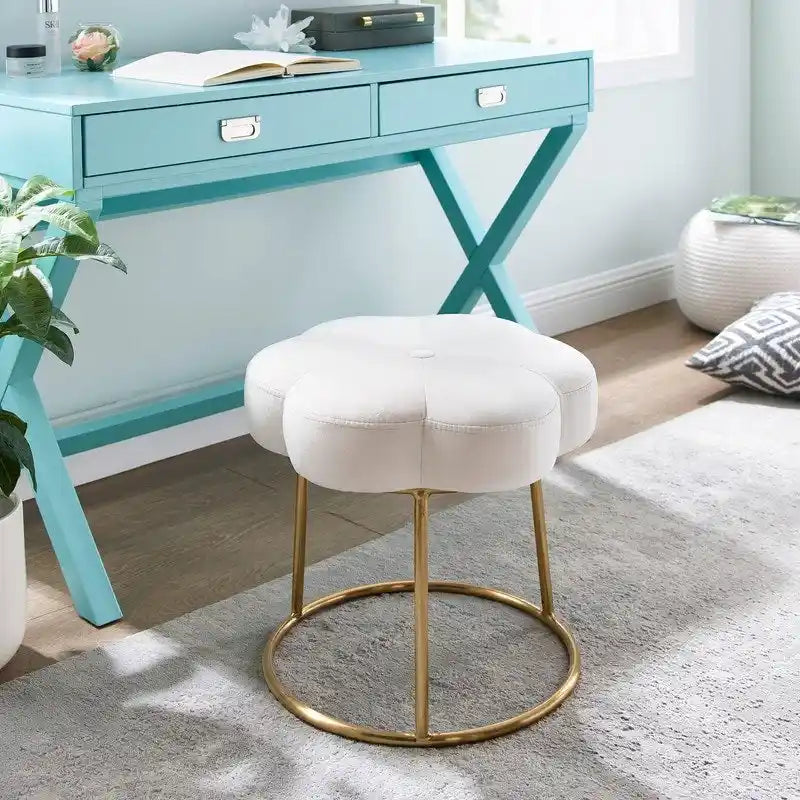 Modern Flower Shaped Velvet Vanity Stool with Gold Metal Base