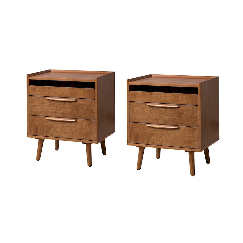 Lisa Mid-Century Modern 3-Drawer Nightstand with Charging Station by HULALA HOME