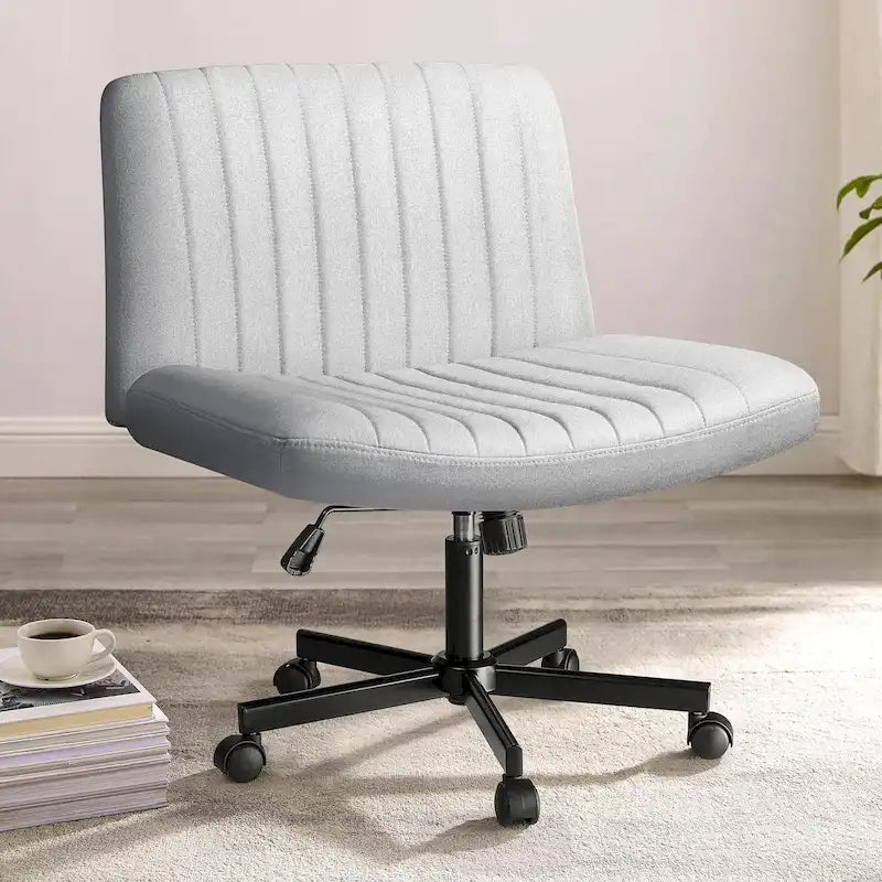 Wide Seat Armless Fabric Swivel Office Chair with Rolling Base