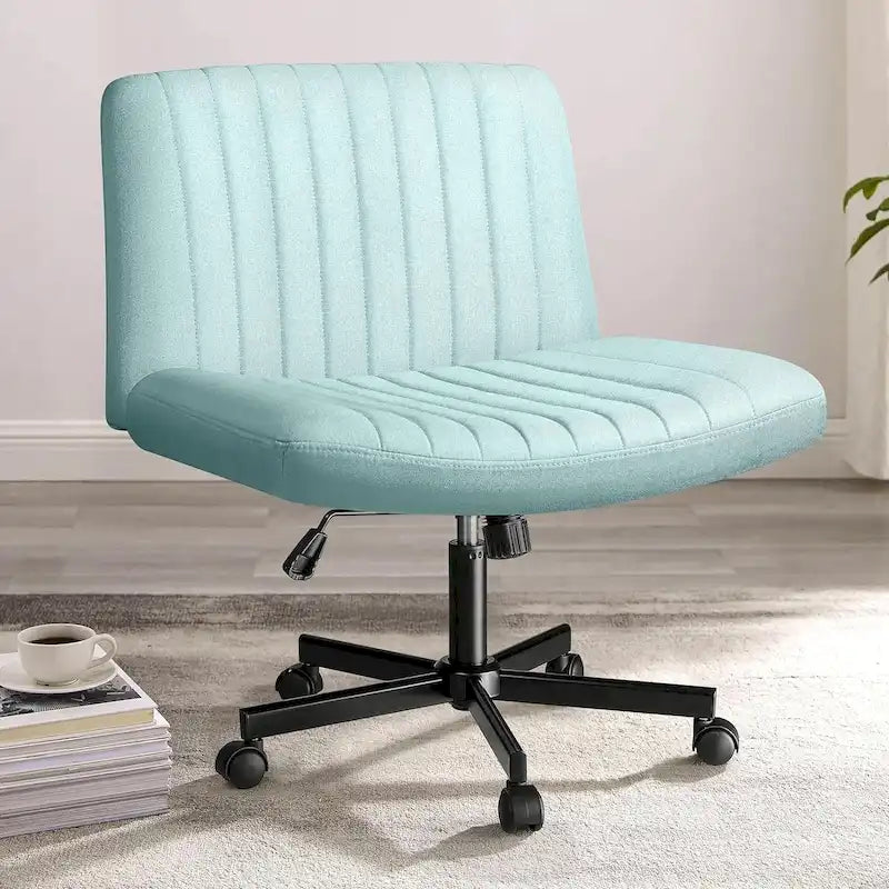 Wide Seat Armless Fabric Swivel Office Chair with Rolling Base