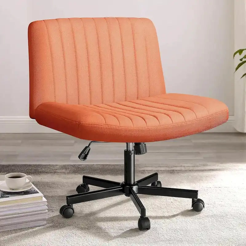 Wide Seat Armless Fabric Swivel Office Chair with Rolling Base