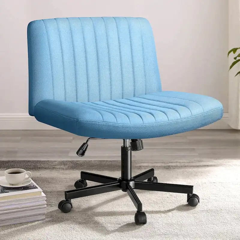 Wide Seat Armless Fabric Swivel Office Chair with Rolling Base