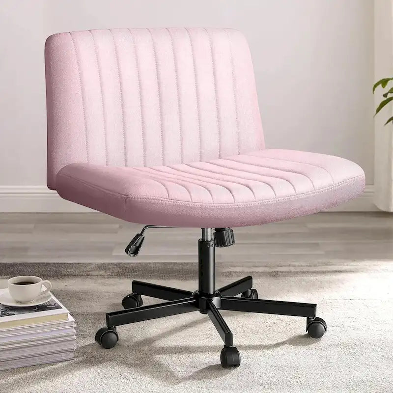Wide Seat Armless Fabric Swivel Office Chair with Rolling Base