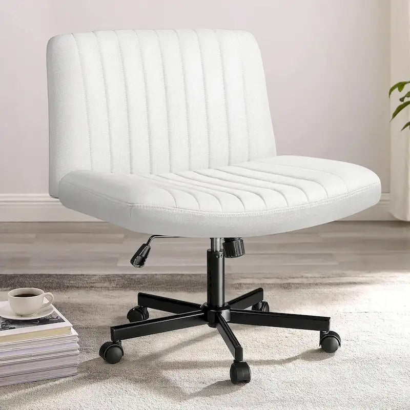 Wide Seat Armless Fabric Swivel Office Chair with Rolling Base