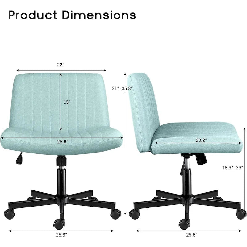 Wide Seat Armless Fabric Swivel Office Chair with Rolling Base