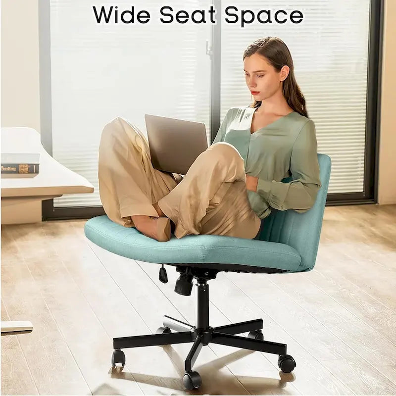 Wide Seat Armless Fabric Swivel Office Chair with Rolling Base