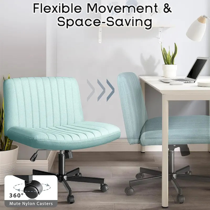 Wide Seat Armless Fabric Swivel Office Chair with Rolling Base