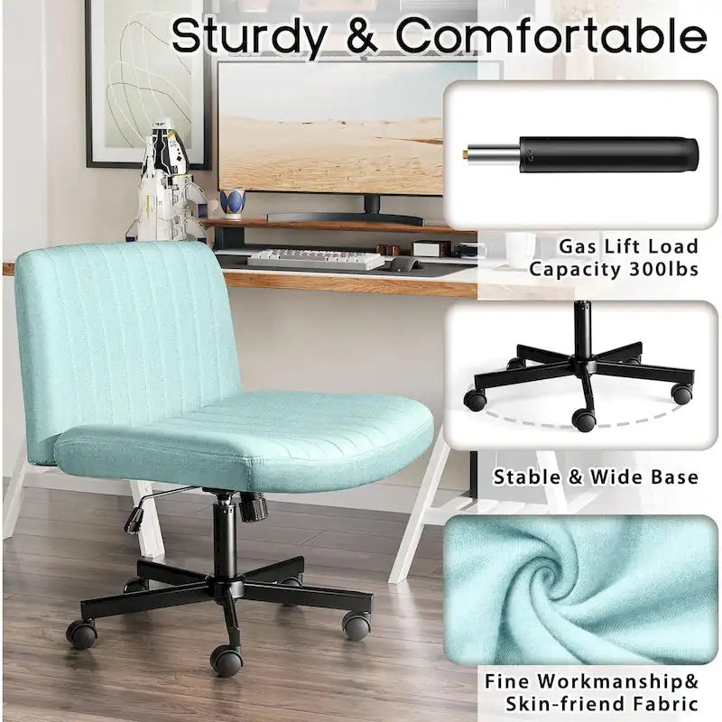 Wide Seat Armless Fabric Swivel Office Chair with Rolling Base