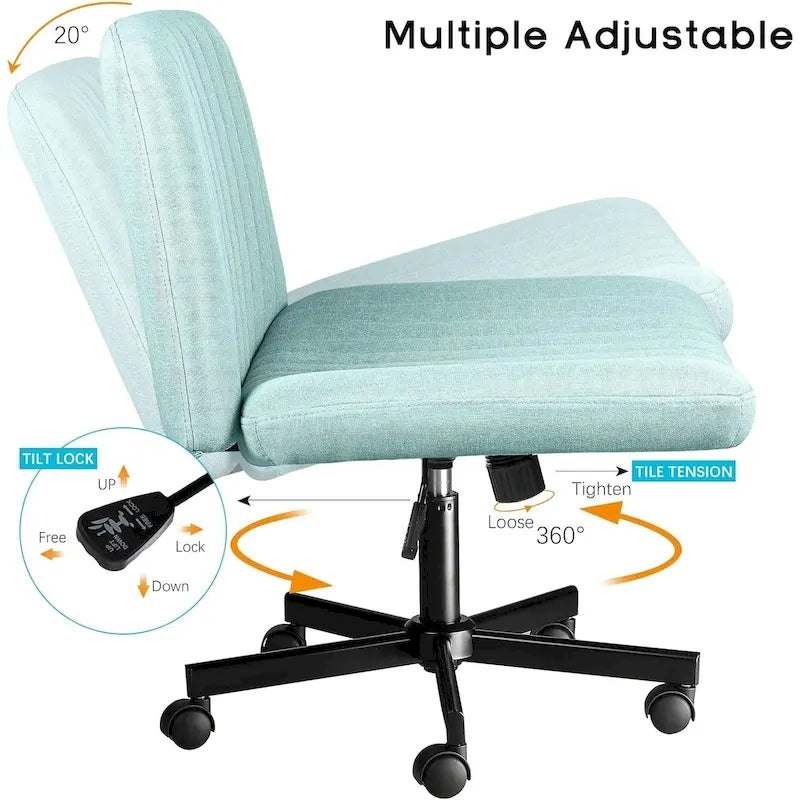 Wide Seat Armless Fabric Swivel Office Chair with Rolling Base