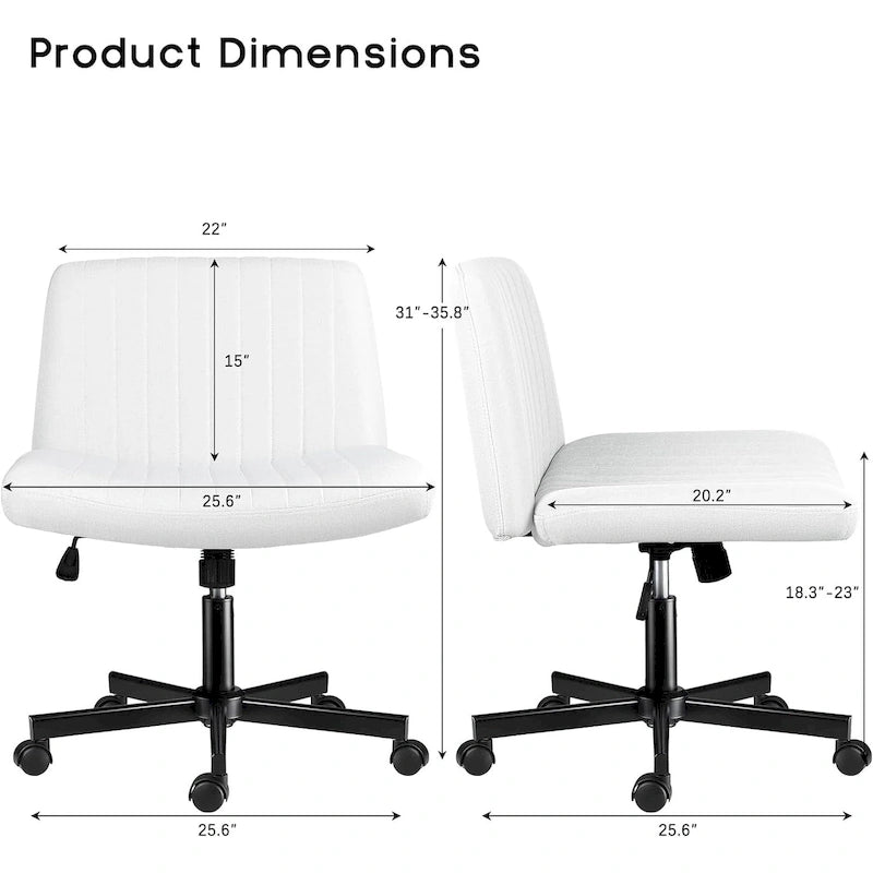 Wide Seat Armless Fabric Swivel Office Chair with Rolling Base