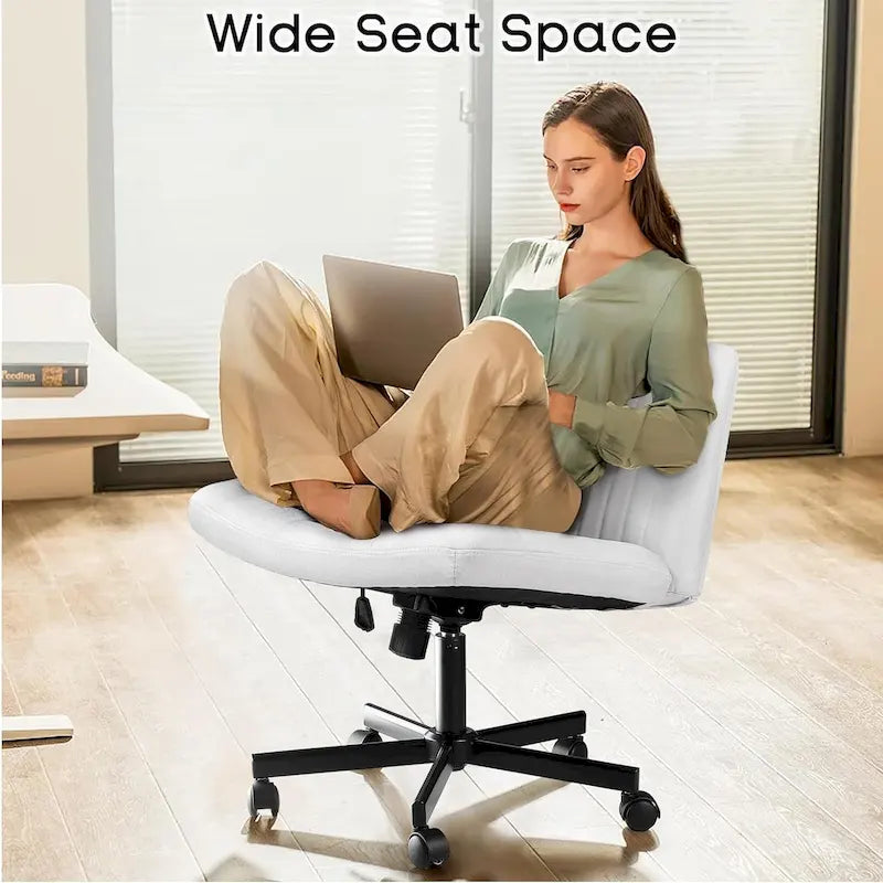 Wide Seat Armless Fabric Swivel Office Chair with Rolling Base