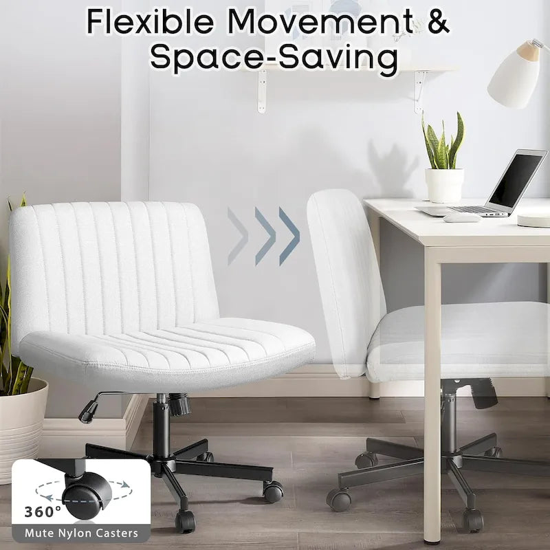 Wide Seat Armless Fabric Swivel Office Chair with Rolling Base