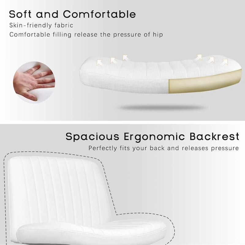 Wide Seat Armless Fabric Swivel Office Chair with Rolling Base
