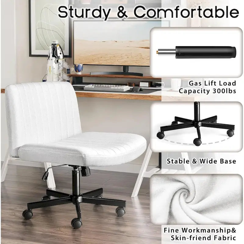 Wide Seat Armless Fabric Swivel Office Chair with Rolling Base