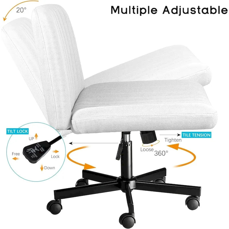 Wide Seat Armless Fabric Swivel Office Chair with Rolling Base