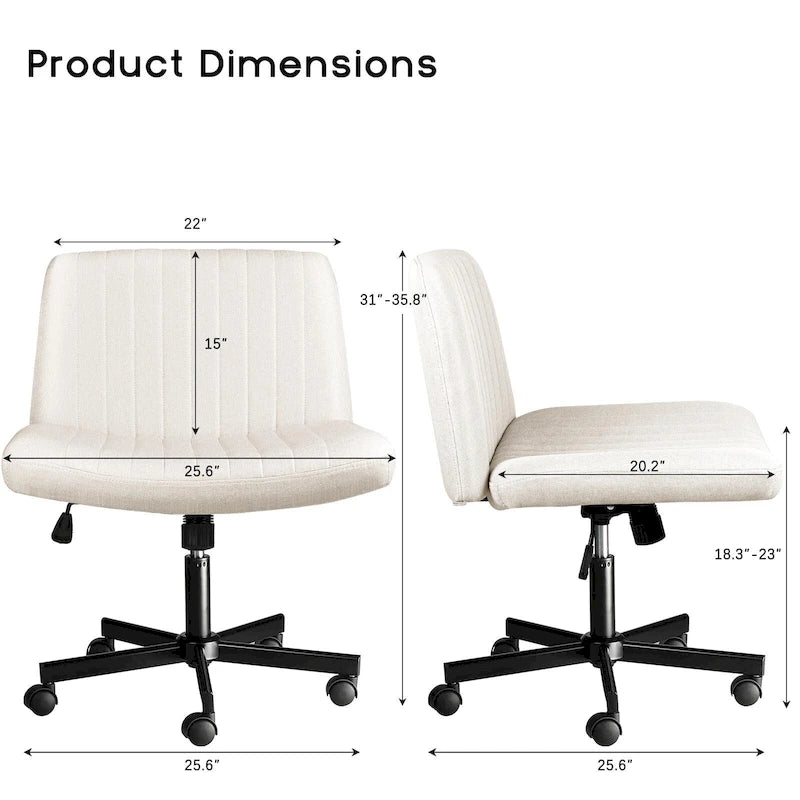 Wide Seat Armless Fabric Swivel Office Chair with Rolling Base