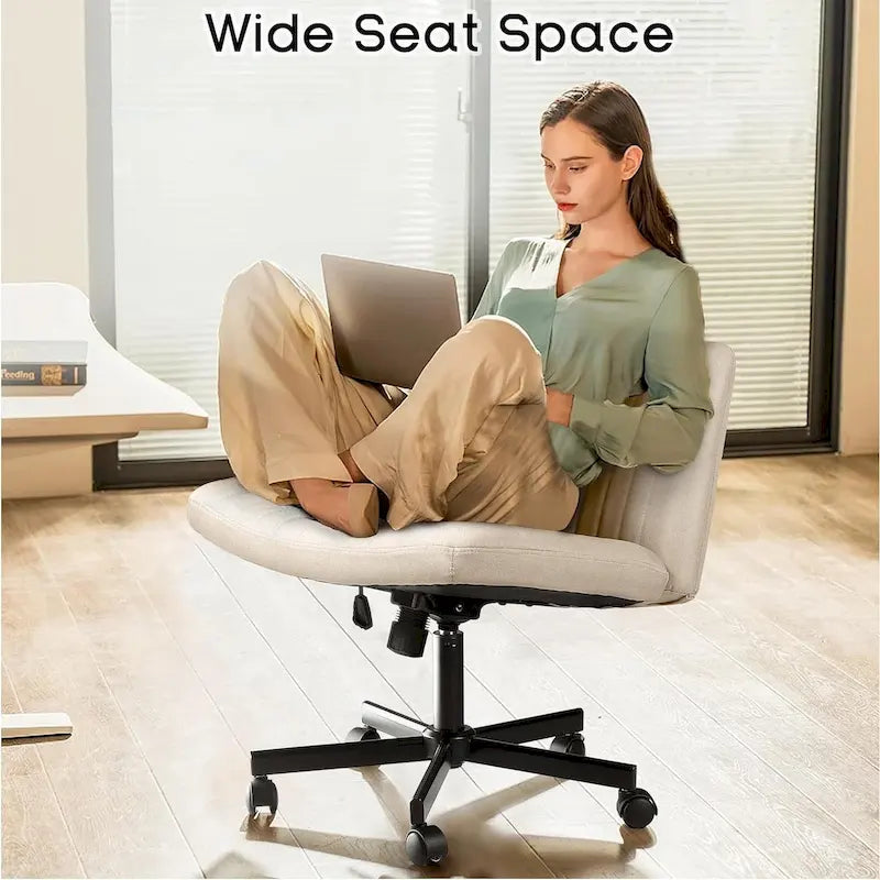 Wide Seat Armless Fabric Swivel Office Chair with Rolling Base
