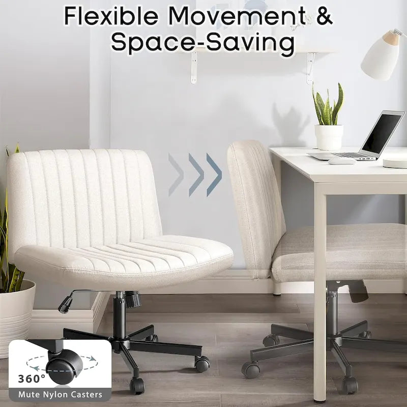 Wide Seat Armless Fabric Swivel Office Chair with Rolling Base