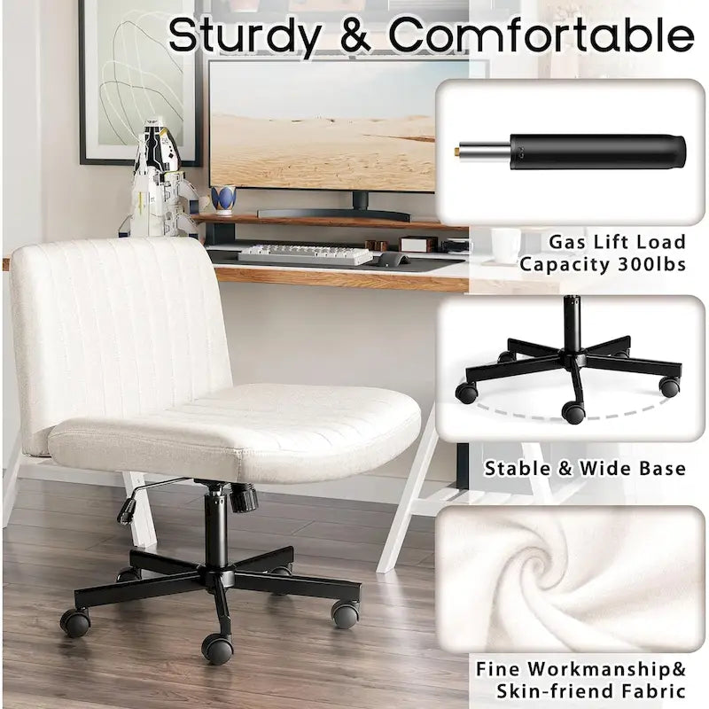 Wide Seat Armless Fabric Swivel Office Chair with Rolling Base