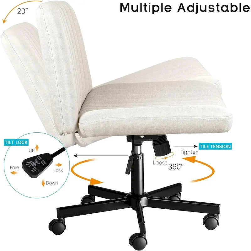 Wide Seat Armless Fabric Swivel Office Chair with Rolling Base