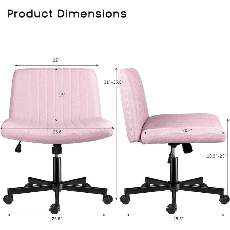 Wide Seat Armless Fabric Swivel Office Chair with Rolling Base
