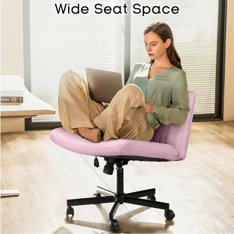 Wide Seat Armless Fabric Swivel Office Chair with Rolling Base
