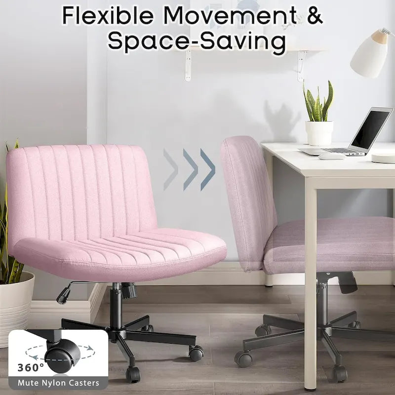 Wide Seat Armless Fabric Swivel Office Chair with Rolling Base