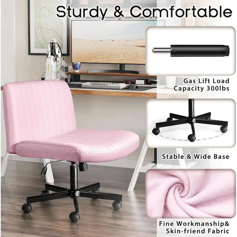 Wide Seat Armless Fabric Swivel Office Chair with Rolling Base