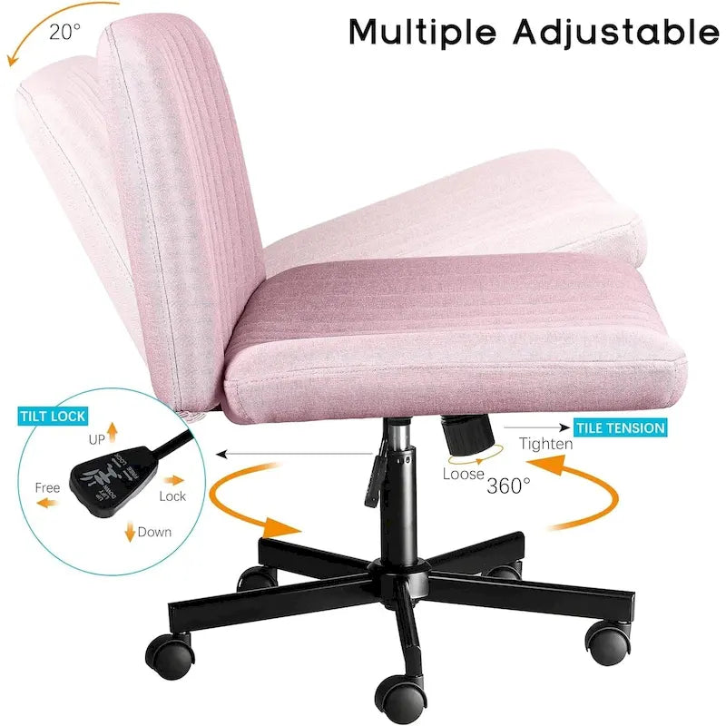 Wide Seat Armless Fabric Swivel Office Chair with Rolling Base